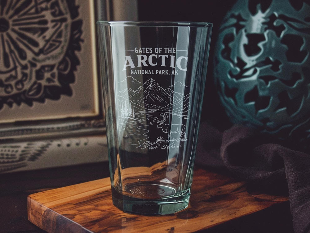 Gates of the Arctic National Park Alaska Pint Glass, Arctic Wilderness Landscape Souvenir Beer Glass, Alaska National Park Gift