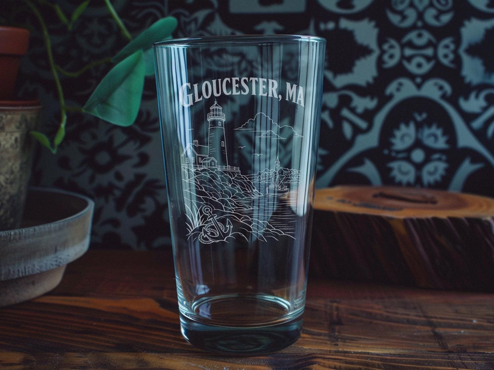 Gloucester MA Pint Glass, Gloucester Massachusetts Souvenir Glass, Cape Ann Coastal Town Drinkware, New England Gift