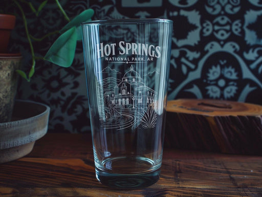 Hot Springs National Park Arkansas Pint Glass Souvenir Gift, Bathhouse Row Landmark Travel Keepsake Drinkware