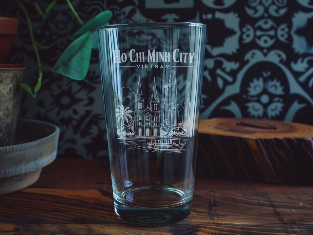 Ho Chi Minh City Vietnam Pint Glass, Saigon Vietnam Souvenir Beer Glass, Vietnam Travel Gift Drinkware