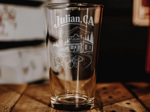 Julian CA Pint Glass, Julian California Souvenir Glass, Apple Orchard & Mountain Town Travel Gift, San Diego County Keepsake