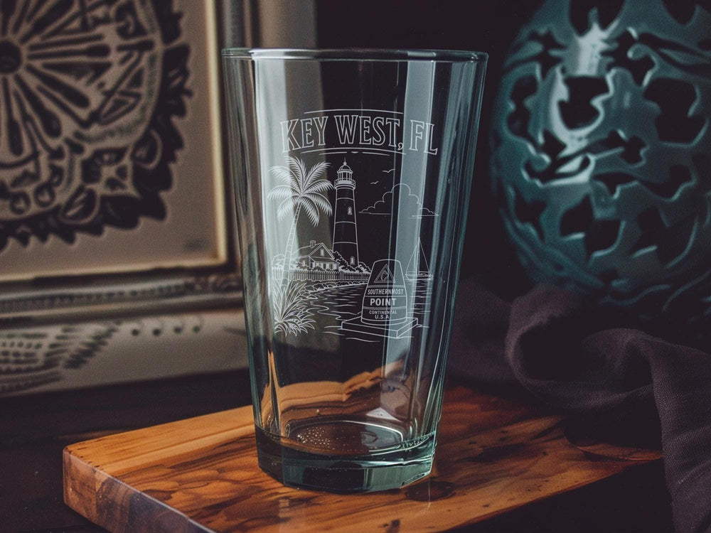 Key West FL Pint Glass, Florida Keys Souvenir Beer Glass, Key West Vacation Drinkware, Coastal Florida Gift