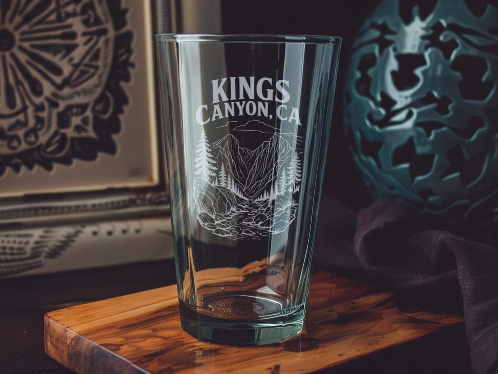 Kings Canyon California Pint Glass, Kings Canyon National Park Souvenir Beer Glass, CA Travel Gift, Mountain Canyon Scenic Drinkware