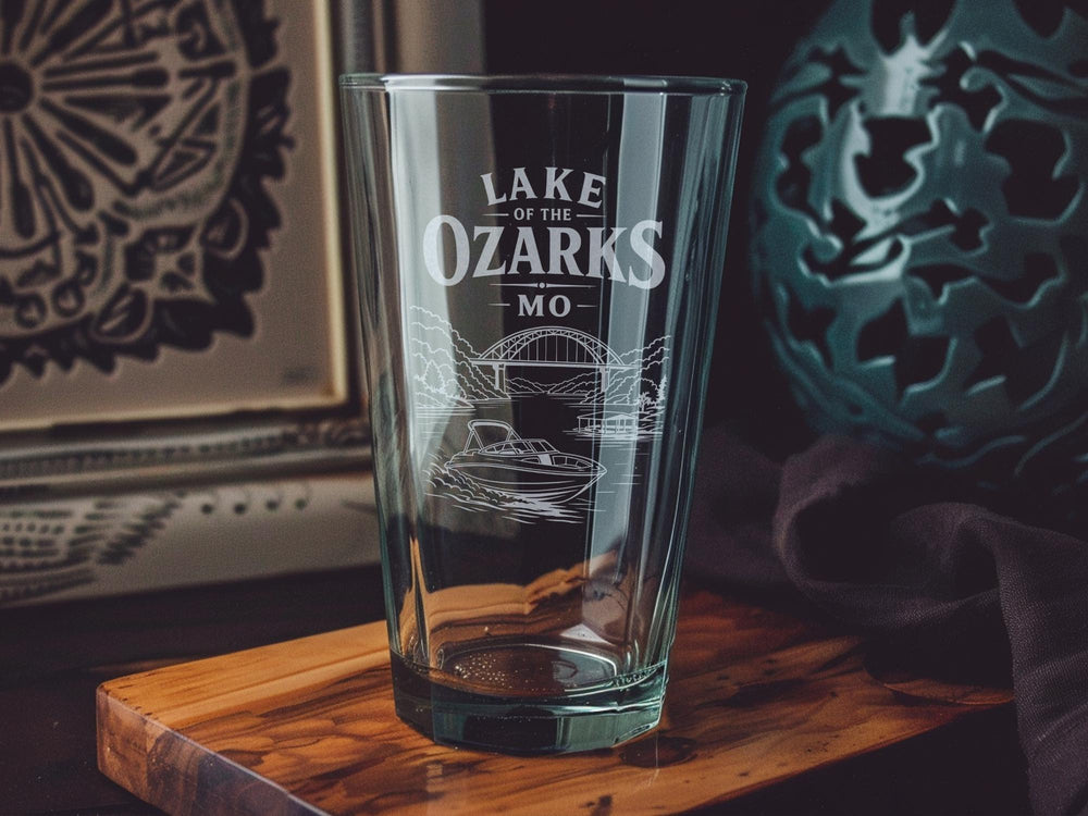 Lake of the Ozarks MO Pint Glass, Missouri Lake Souvenir Beer Glass, Lake of the Ozarks Travel Gift, Ozarks Lake Barware