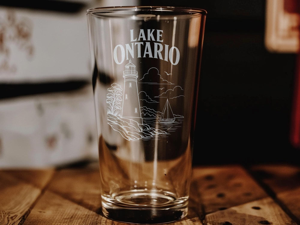 Lake Ontario Pint Glass, Great Lakes Souvenir Beer Glass, Ontario Canada Travel Gift, Lakeside Cottage Barware, Waterfront Drinkware