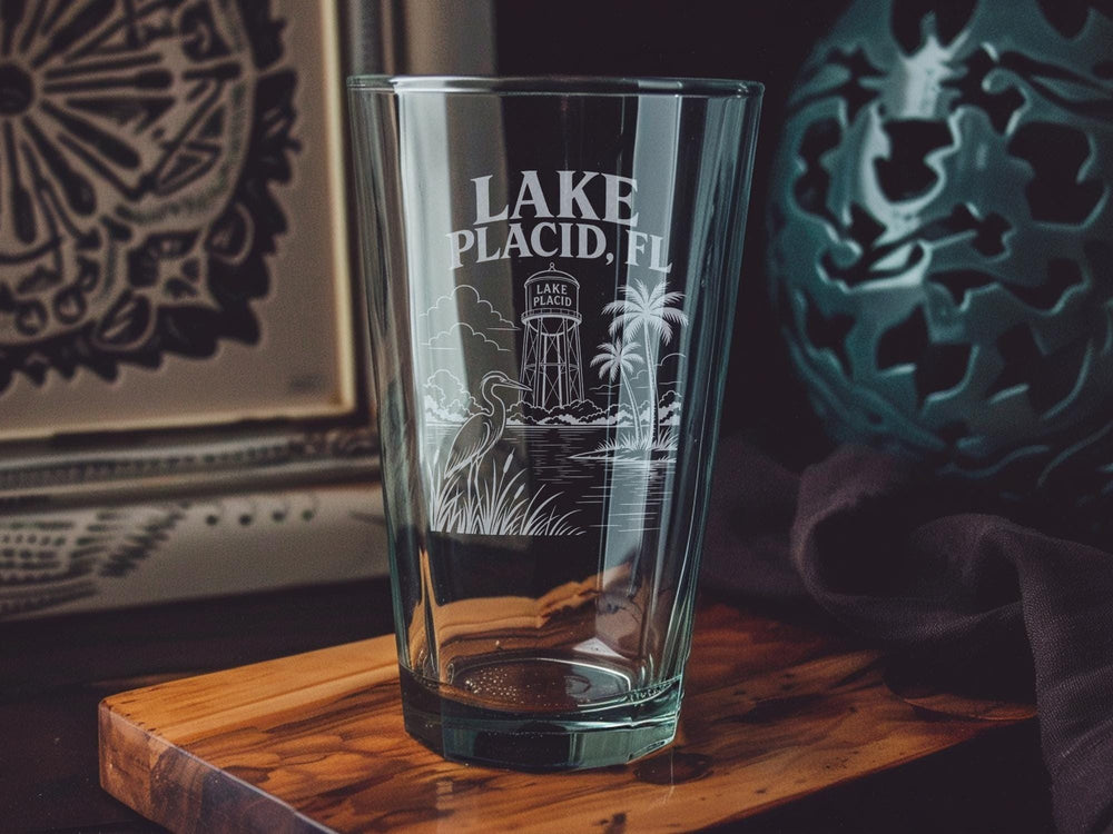 Lake Placid Florida Pint Glass, Lake Placid FL Souvenir Drinking Glass, Florida Lake Town Gift, Vacation Keepsake Glassware