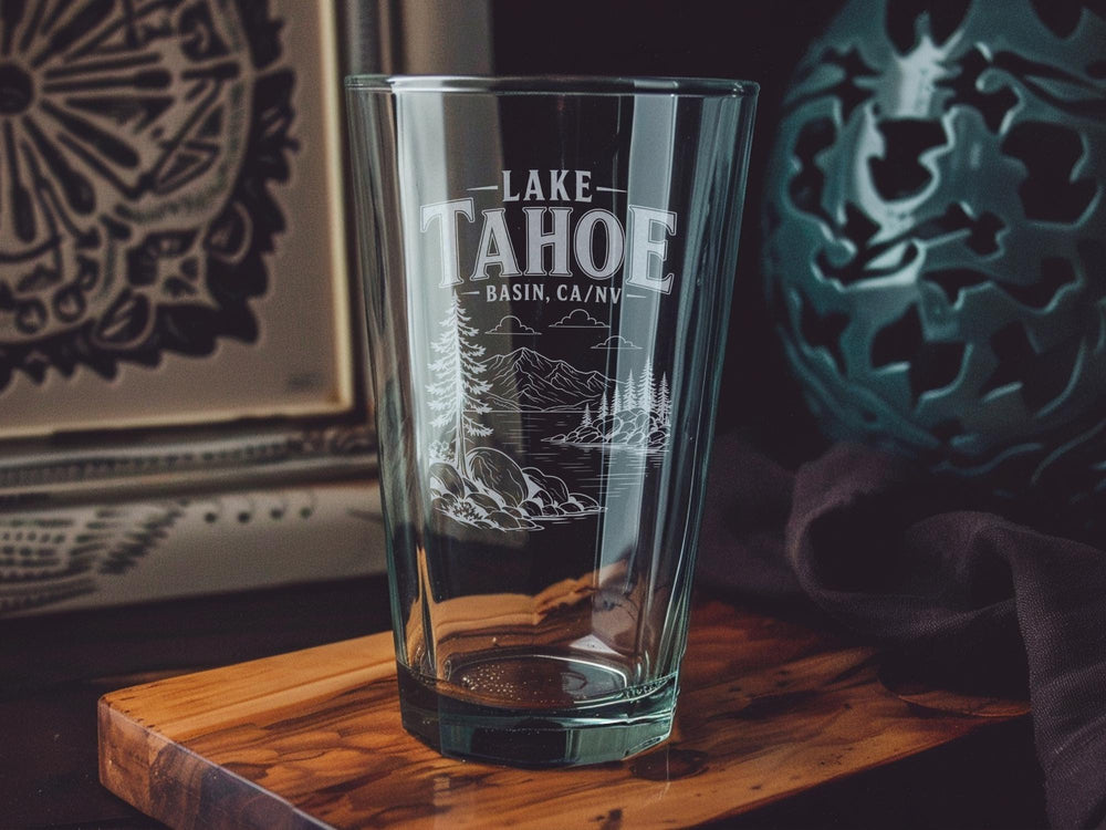 Lake Tahoe Basin Pint Glass, Lake Tahoe Nevada California Souvenir Drinking Glass, Sierra Nevada Mountain Lake Gift