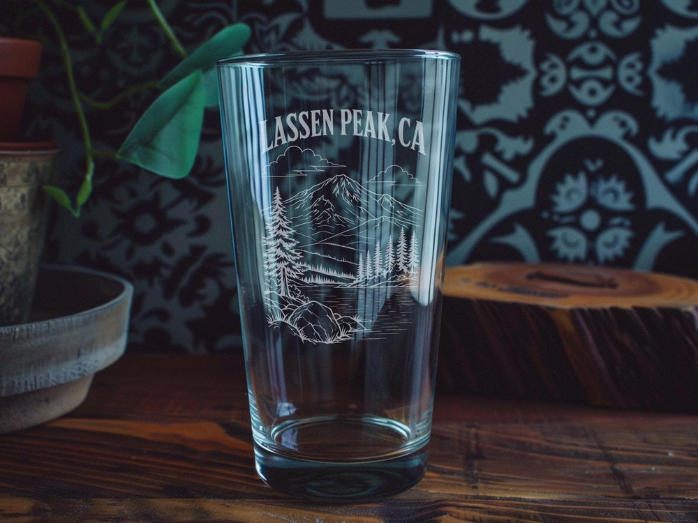 Lassen Peak California Pint Glass, Lassen Volcanic National Park Souvenir Beer Glass, Mountain Travel Gift, CA Landmark Drinkware