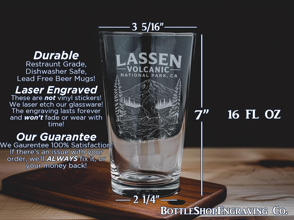 Lassen Volcanic National Park California Pint Glass, Lassen Peak Souvenir Glass, National Park Travel Gift, CA Park Keepsake