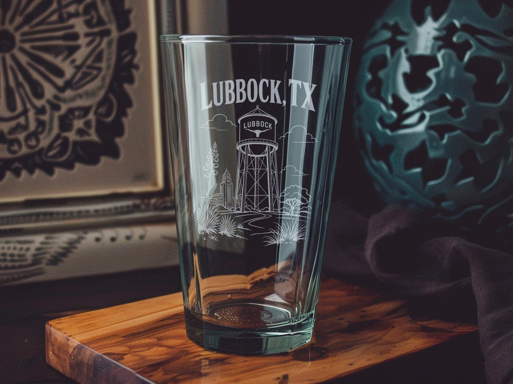 Lubbock TX Pint Glass, Lubbock Texas Souvenir Beer Glass, West Texas Gift, Lubbock City Drinkware, Texas Pint Glass