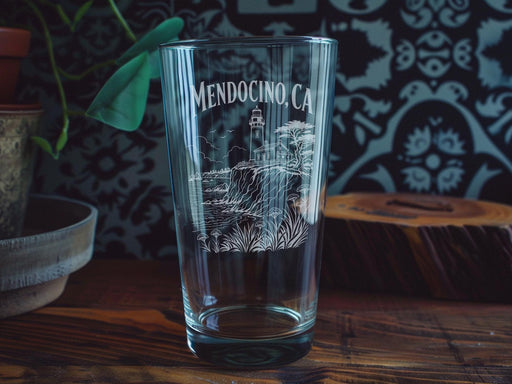 Mendocino CA Pint Glass, Mendocino California Souvenir Drinkware, Coastal Town Vacation Keepsake Gift