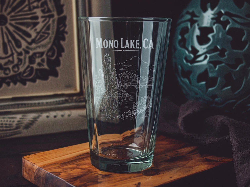 Mono Lake California Pint Glass, Mono Lake CA Souvenir Drinkware, Eastern Sierra Nevada Lake Gift, Travel Keepsake Glass