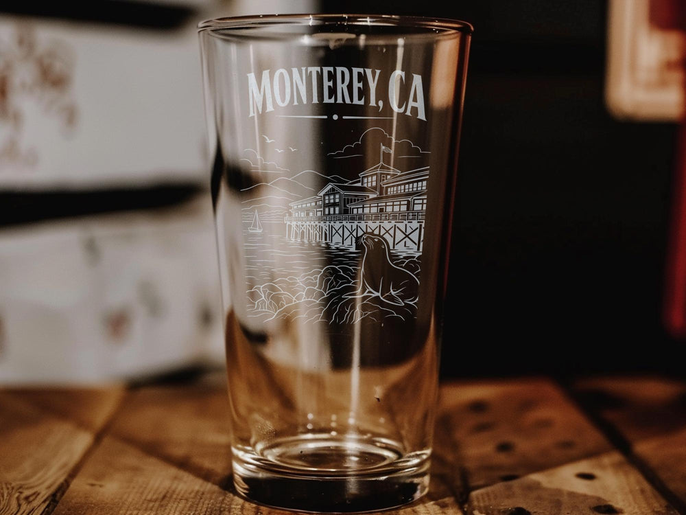 Monterey CA Pint Glass, Monterey California Souvenir Beer Glass, Coastal City Travel Gift, California Coast Drinkware