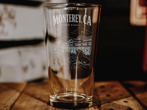 Monterey CA Pint Glass, Monterey California Souvenir Beer Glass, Coastal City Travel Gift, California Coast Drinkware