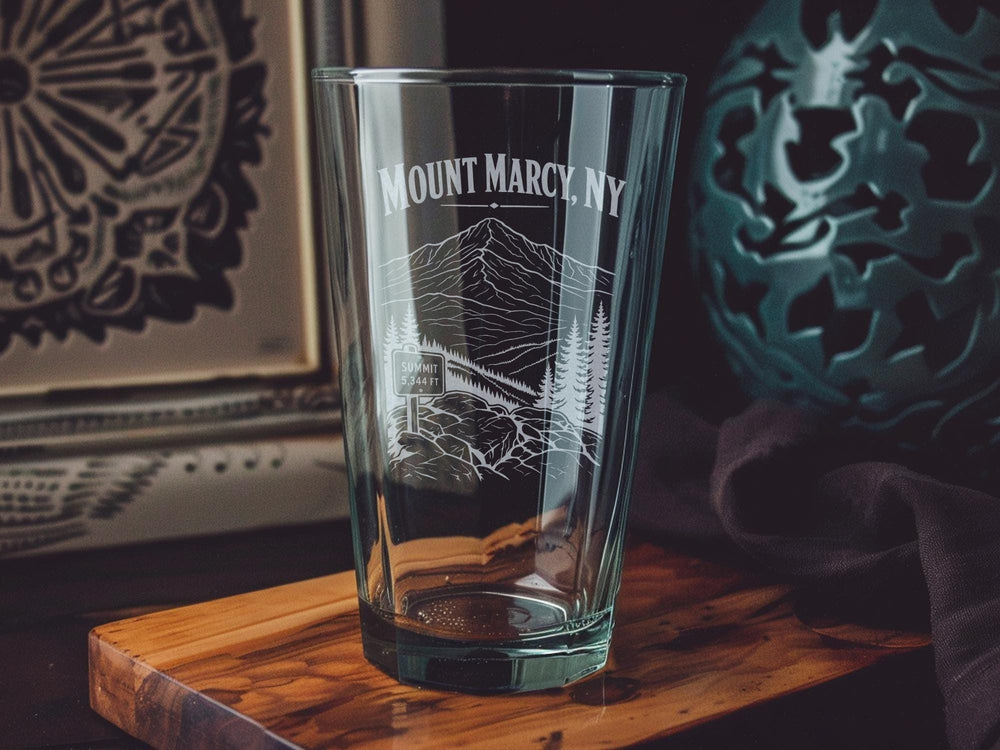 Mount Marcy NY Pint Glass, Adirondack Mountains New York Souvenir Beer Glass, Hiking Peak Summit Gift