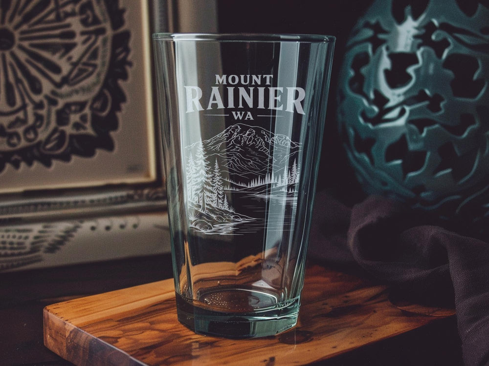 Mount Rainier Washington Pint Glass, Mt Rainier National Park Souvenir Beer Glass, Pacific Northwest Mountain Gift, Seattle Trip Keepsake