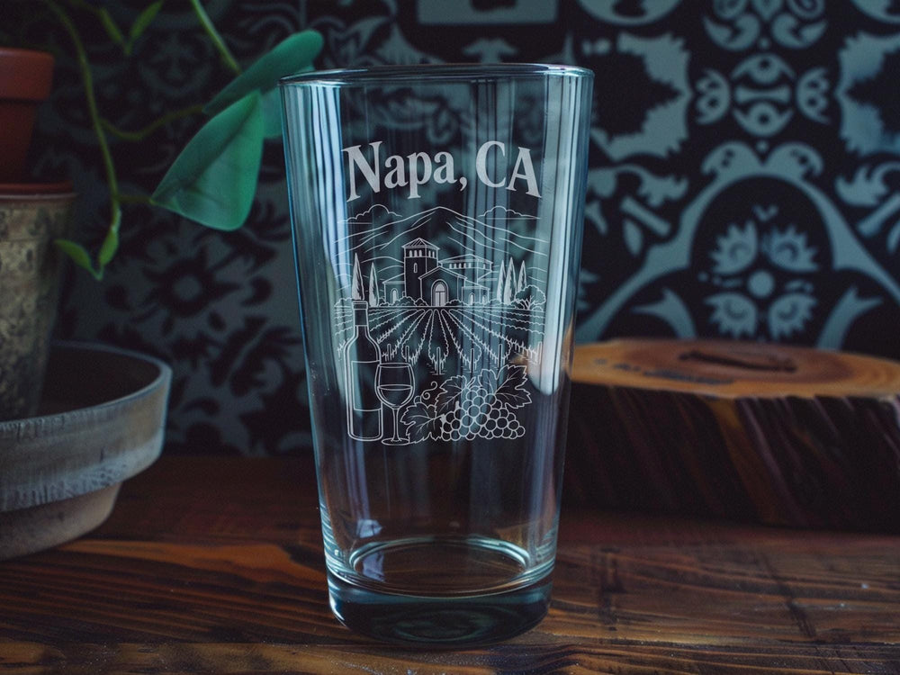 Napa CA Pint Glass, Napa Valley California Souvenir Beer Glass, Wine Country Barware Gift