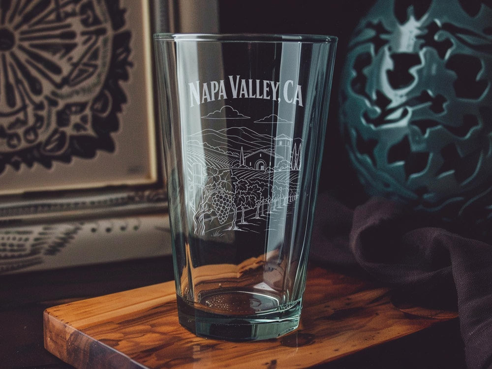 Napa Valley CA Pint Glass, Napa Valley California Souvenir Drinkware, Wine Country Vineyard Gift Glass, Napa Trip Keepsake Glass
