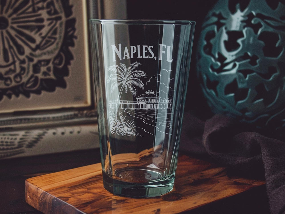Naples FL Pint Glass, Naples Florida Souvenir Drinkware, Coastal Gulf Coast Vacation Gift, City Name Bar Glass