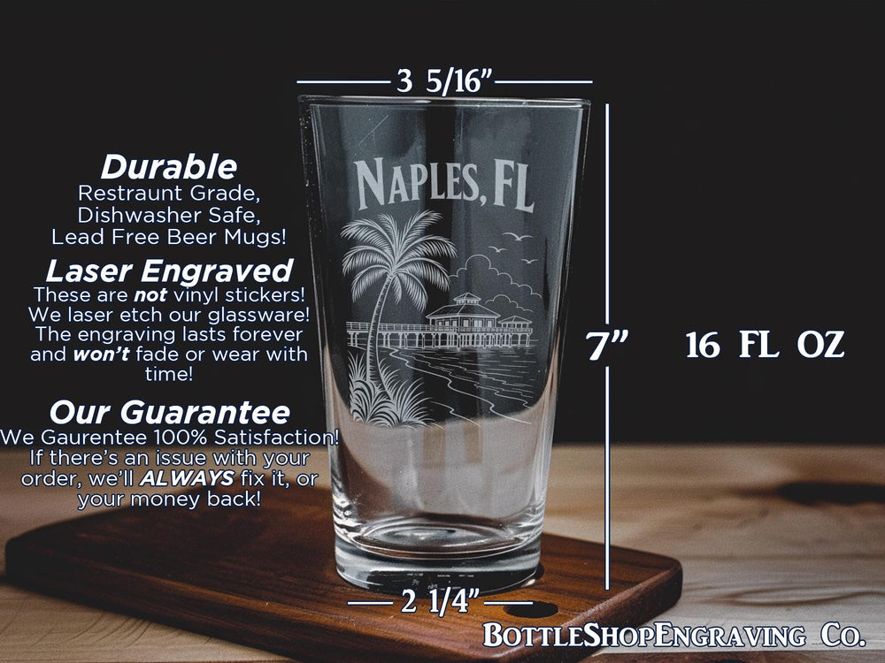 Naples FL Pint Glass, Naples Florida Souvenir Drinkware, Coastal Gulf Coast Vacation Gift, City Name Bar Glass