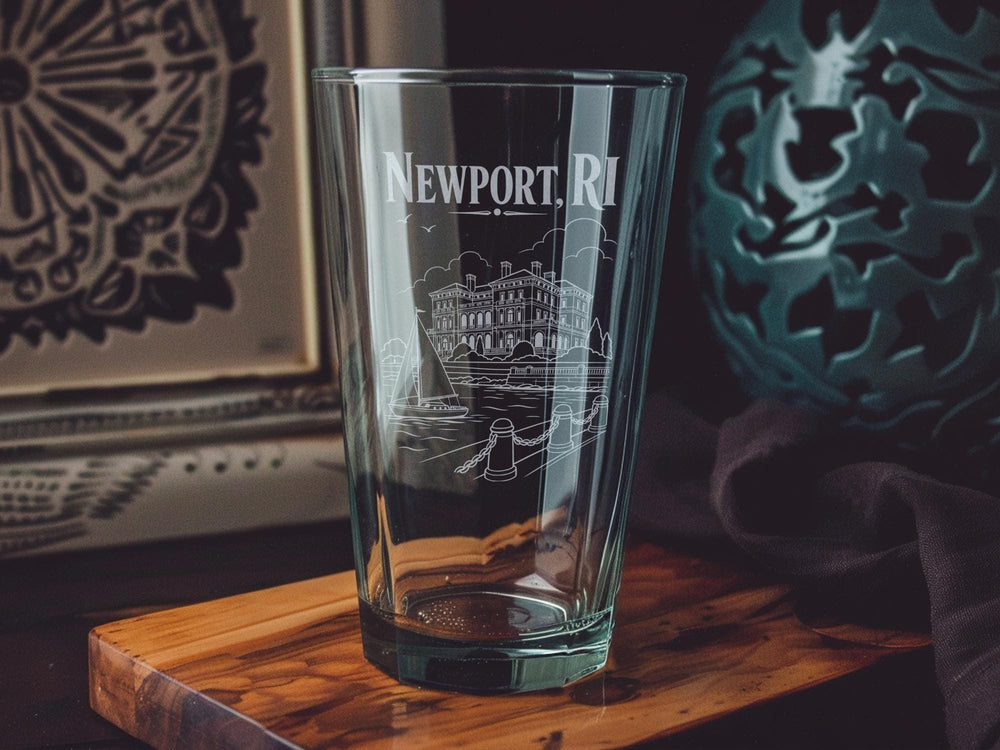 Newport Rhode Island Pint Glass, Newport RI Souvenir Beer Glass, Coastal New England Vacation Gift, Nautical Barware