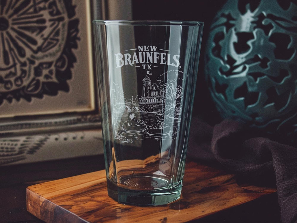 New Braunfels TX Pint Glass, New Braunfels Texas Souvenir Beer Glass, Texas Gift, Hill Country Travel Keepsake Glass