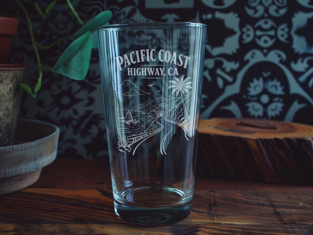 Pacific Coast Highway California Pint Glass, Scenic Coastal Road Trip Souvenir Glass, PCH CA Beach Ocean Highway Drinkware