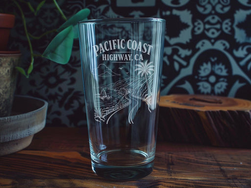 Pacific Coast Highway California Pint Glass, Scenic Coastal Road Trip Souvenir Glass, PCH CA Beach Ocean Highway Drinkware