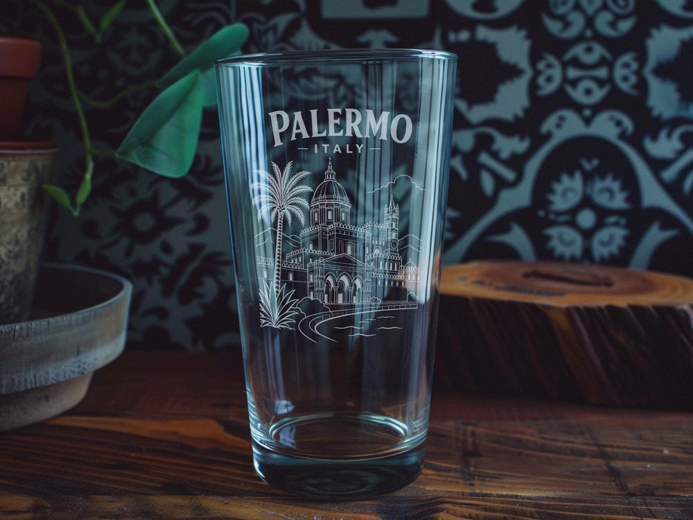 Palermo Italy Pint Glass, Sicily Souvenir Drinking Glass, Palermo Travel Gift, Italian City Landmark Barware, Vacation Keepsake Glass
