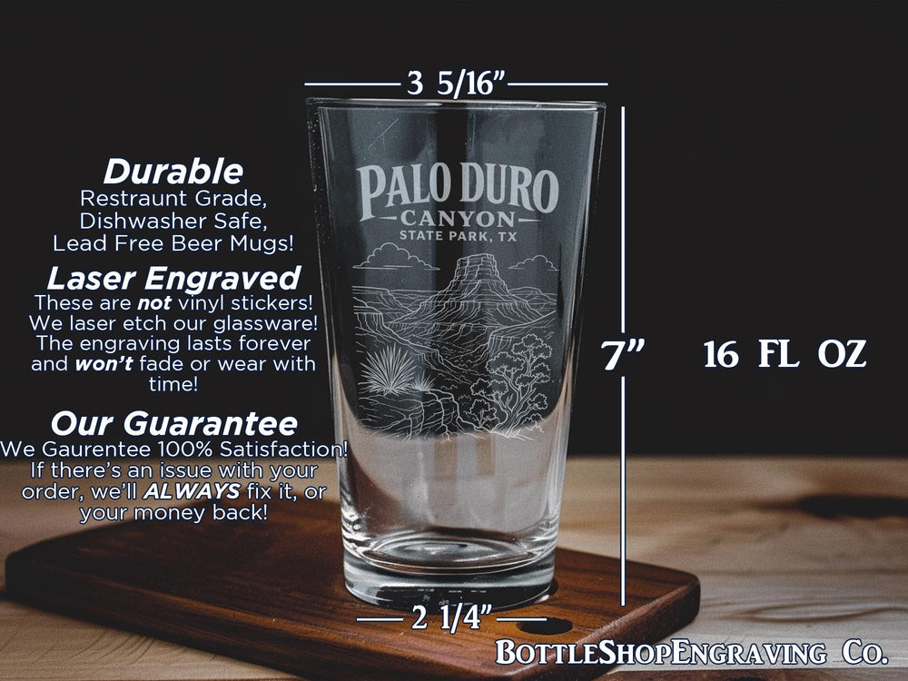 Palo Duro Canyon State Park TX Pint Glass, Texas Canyon Souvenir Drinkware, Amarillo Texas Travel Gift, State Park Glassware