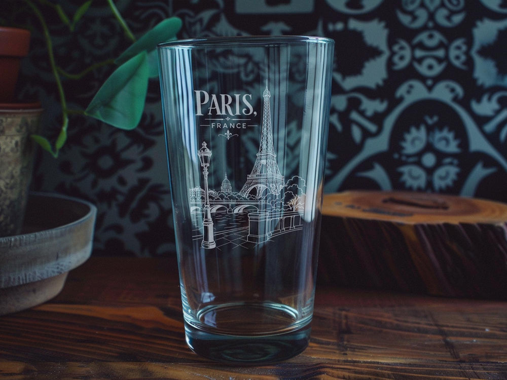 Paris France Pint Glass, Eiffel Tower Souvenir Beer Glass, Paris Landmark Travel Gift, French City Skyline Drinkware