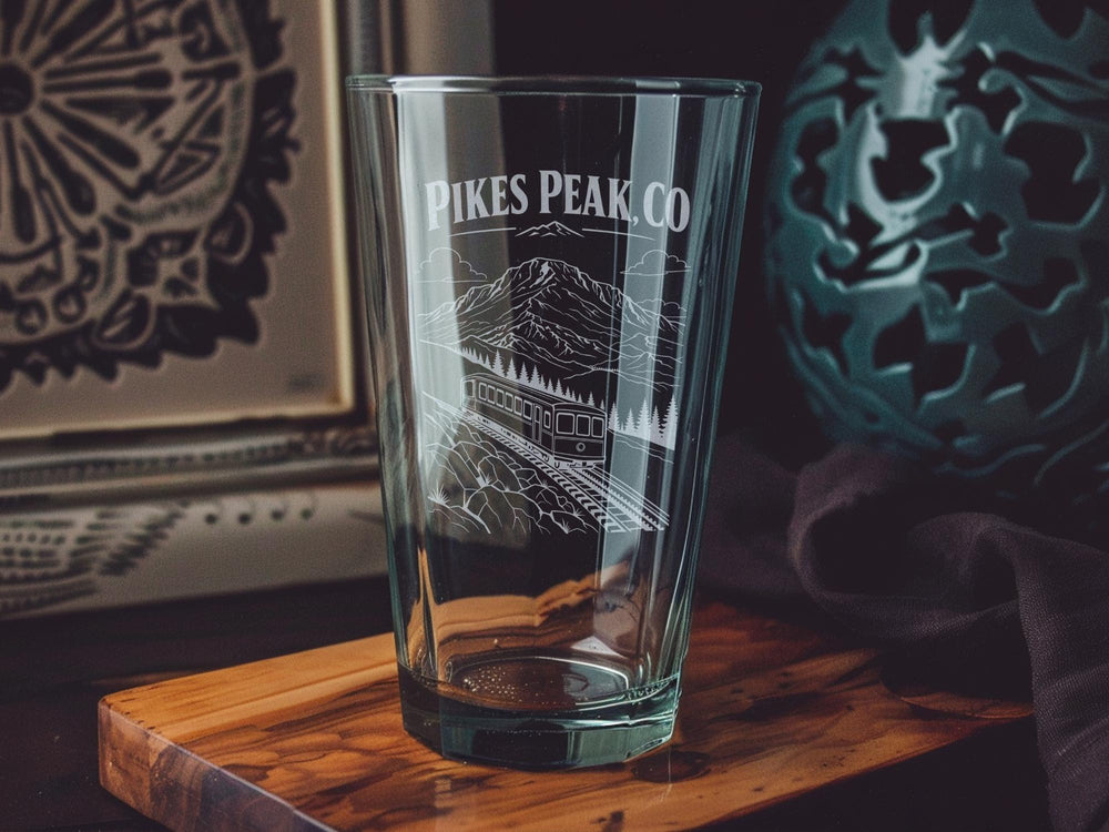 Pikes Peak Colorado Pint Glass, Pikes Peak CO Souvenir Beer Glass, Colorado Mountain Drinking Glass, Rocky Mountains Gift