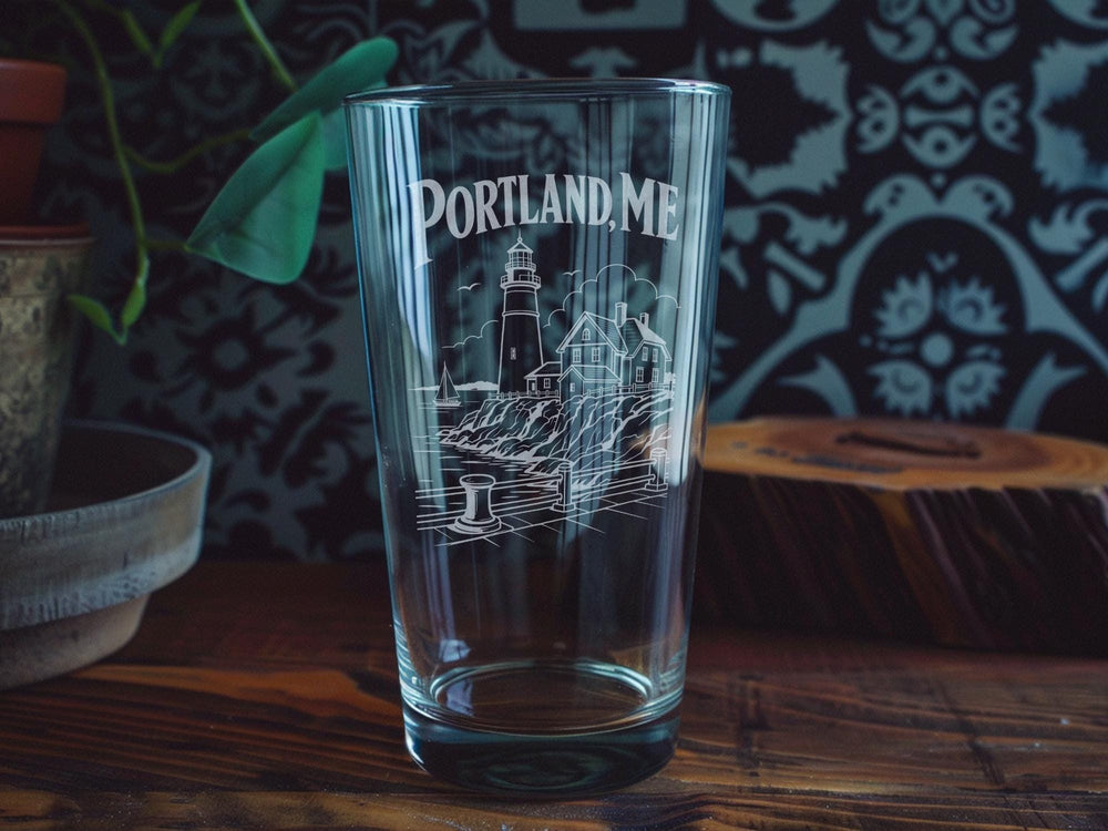Portland, Maine Pint Glass | Portland ME Souvenir Beer Glass | Coastal New England City Drinkware Gift