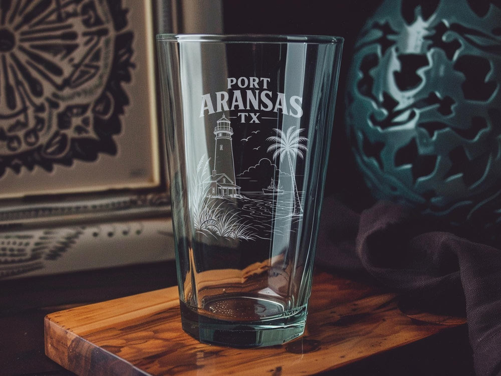 Port Aransas TX Pint Glass, Port Aransas Texas Souvenir Drinkware, Coastal Beach Town Gift, Vacation Keepsake Glass