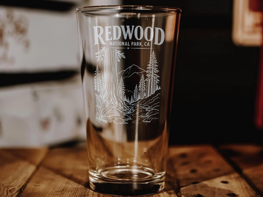 Redwood National Park California Pint Glass, Redwoods Forest Souvenir Beer Glass, Northern California Travel Gift