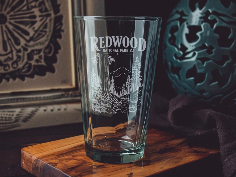 Redwood National Park California Pint Glass, Redwoods Forest Souvenir Beer Glass, Northern California Travel Gift