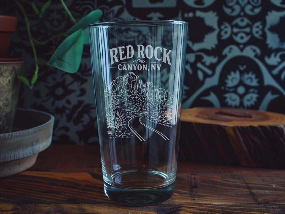 Red Rock Canyon NV Pint Glass, Nevada Desert Landmark Souvenir Drinkware, Las Vegas Nature Scenic Gift Glassware