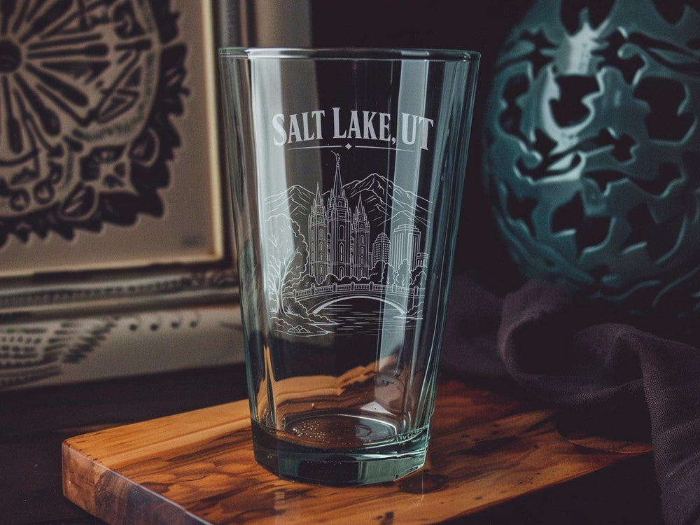 Salt Lake City Utah Pint Glass, SLC UT Souvenir Beer Glass, Salt Lake UT Travel Gift Drinkware