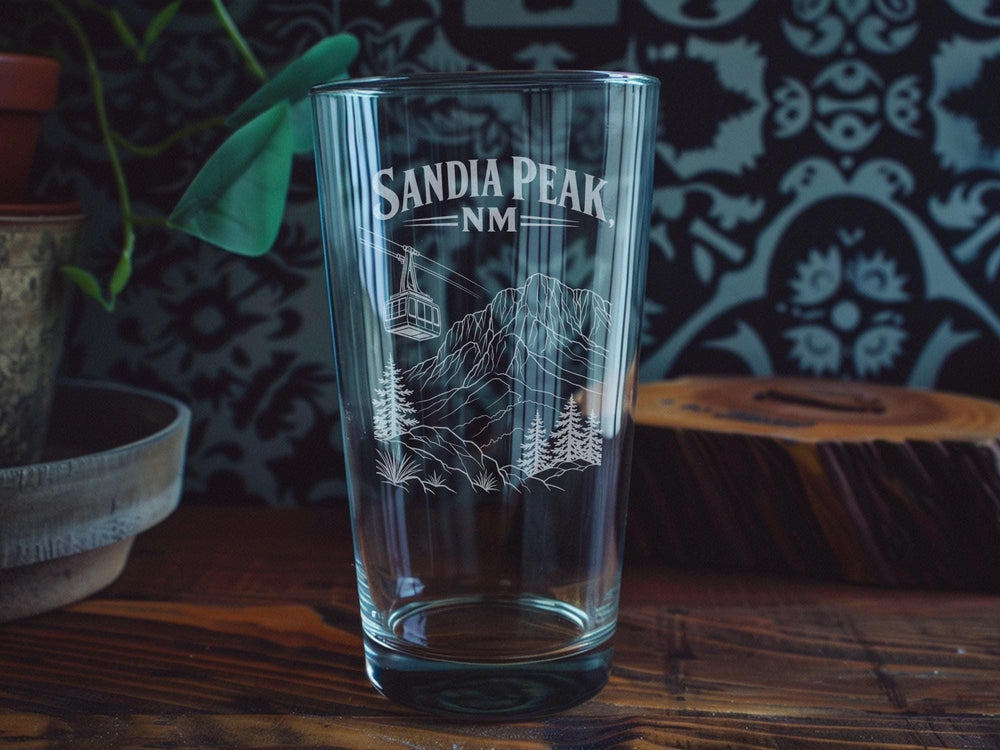 Sandia Peak New Mexico Pint Glass, Albuquerque Mountain Souvenir Glass, Sandia Mountains Landmark Drinkware Gift