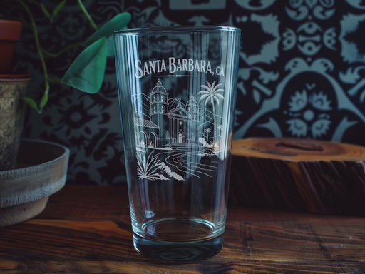 Santa Barbara CA Pint Glass, Santa Barbara California Souvenir Beer Glass, Coastal City Travel Gift, Vacation Memory Drinkware