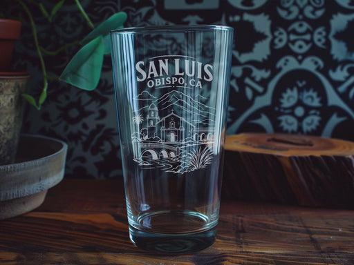 San Luis Obispo CA Pint Glass, San Luis Obispo California Souvenir Glass, Central Coast City Gift, Travel Keepsake Drinkware