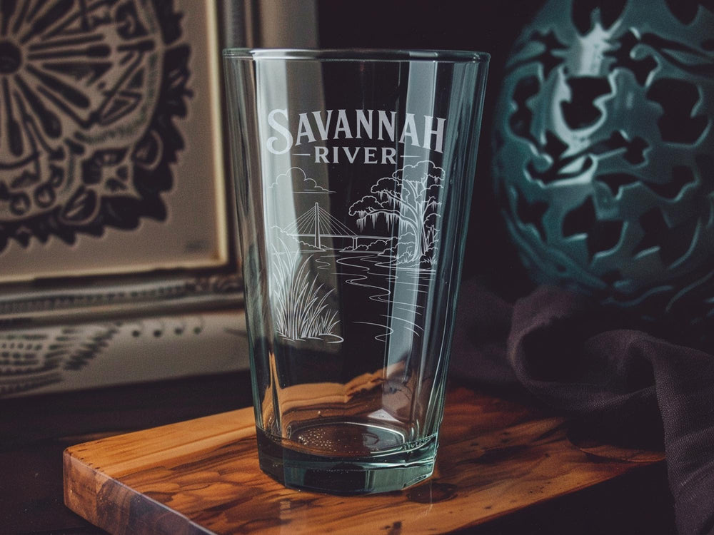 Savannah River Pint Glass, Georgia South Carolina River Souvenir Glass, Savannah Riverfront Gift, Coastal River Drinkware