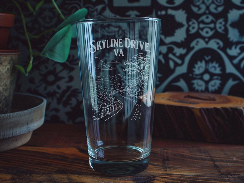 Skyline Drive VA Pint Glass, Shenandoah National Park Virginia Souvenir Beer Glass, Scenic Mountain Road Travel Gift