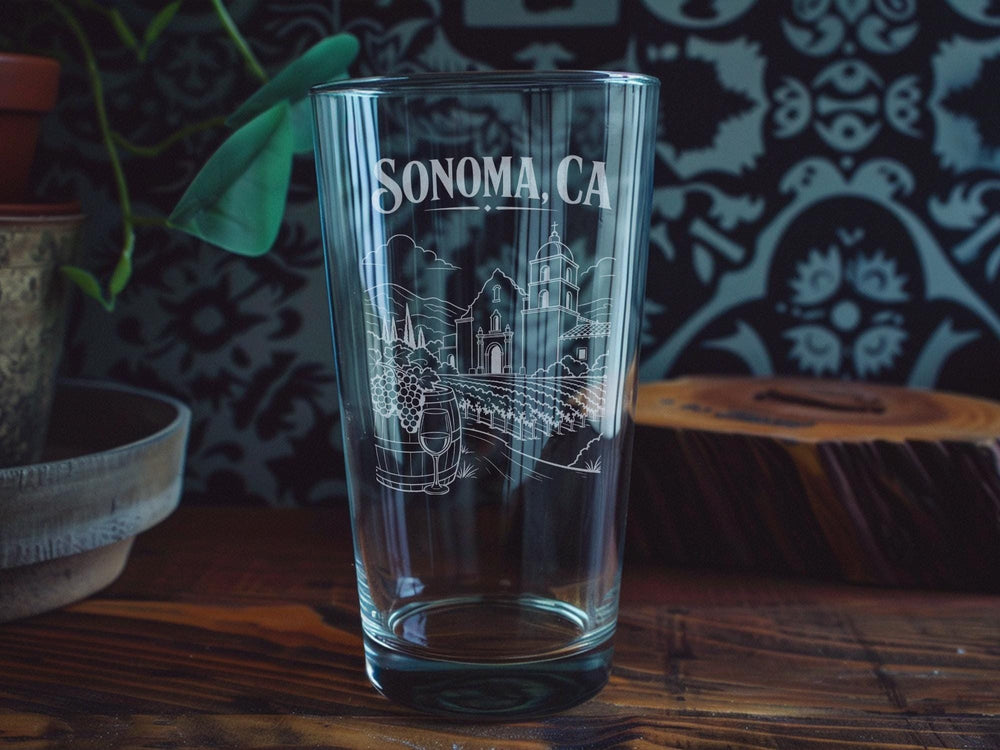 Sonoma CA Pint Glass, Sonoma California Souvenir Beer Glass, Wine Country Sonoma Gift, Sonoma County Travel Drinkware
