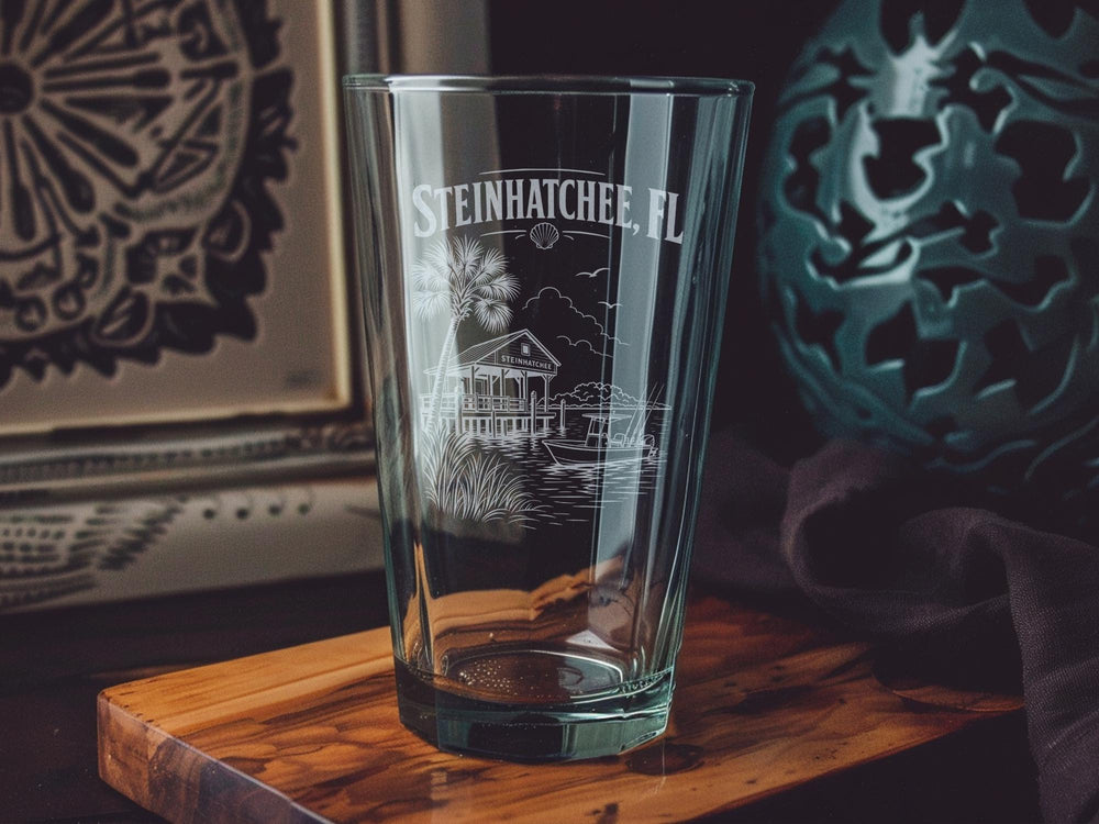 Steinhatchee FL Pint Glass, Florida Gulf Coast Souvenir Drinkware, Steinhatchee River Fishing & Boating Gift