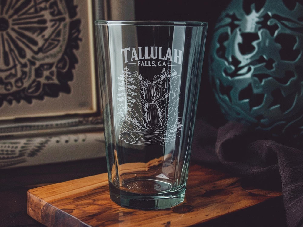 Tallulah Falls GA Pint Glass, Tallulah Falls Georgia Souvenir Beer Glass, North Georgia Travel Gift, Waterfall Town Keepsake Glass