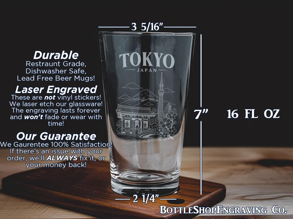 Tokyo Japan Pint Glass, Tokyo Skyline Souvenir Beer Glass, Japan Travel Gift, Tokyo Cityscape Drinkware