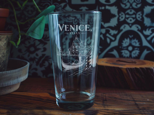 Venice Italy Pint Glass, Venice Canal Scene Souvenir Glass, Venice Landmark Travel Drinkware, Italian Cityscape Bar Glass