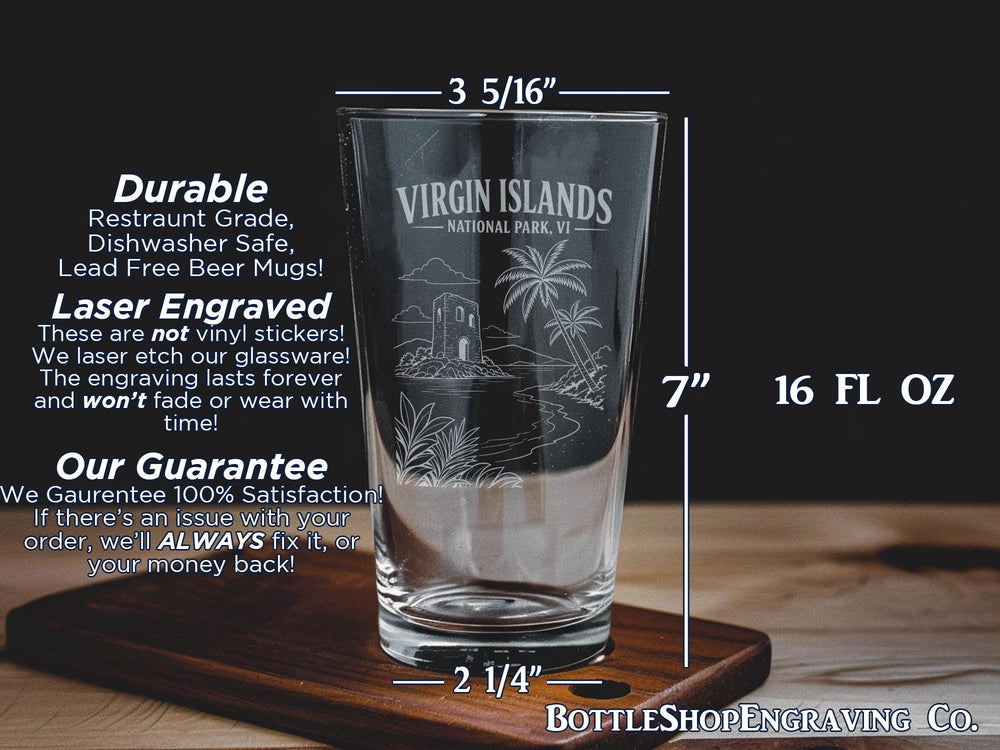 Virgin Islands National Park VI Pint Glass, St John USVI Souvenir Beer Glass, Caribbean Island Travel Gift, National Park Keepsake