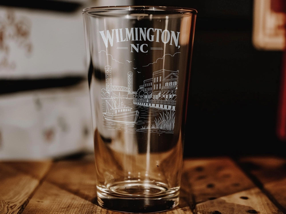 Wilmington NC Pint Glass, Wilmington North Carolina Souvenir Beer Glass, Coastal City Gift, Cape Fear River Town Drinkware